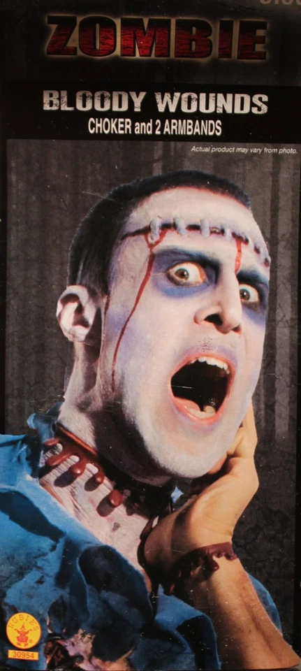 Zombie Sanglant Blessures Ras Du Cou & 2 Brassards Accessoire Costume Neuf - Photo 1/1