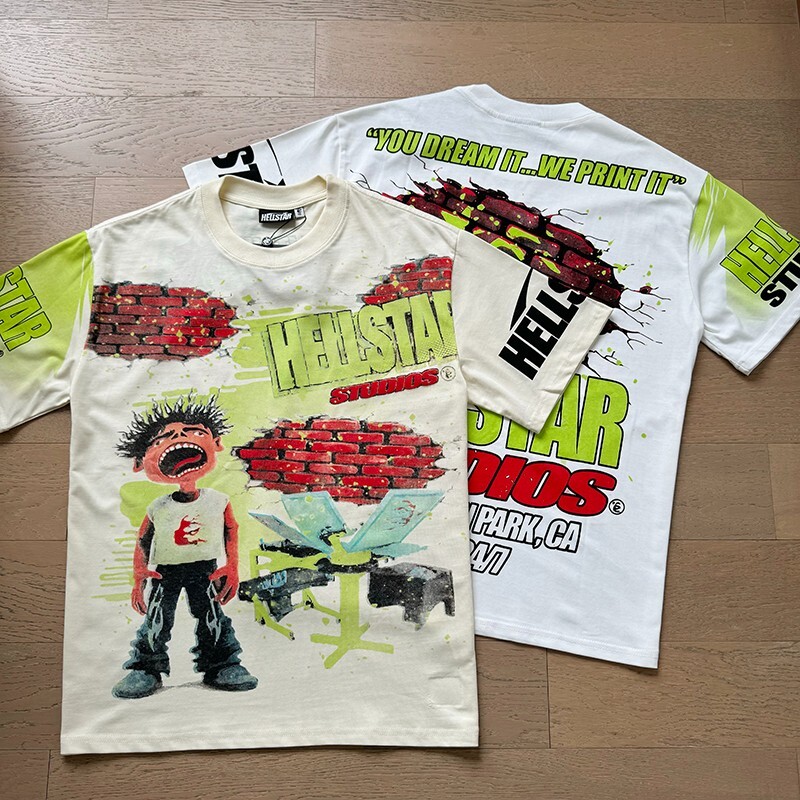 Hell Screaming star Kid Tee Brick Wall Printed Casual Short Sleeve