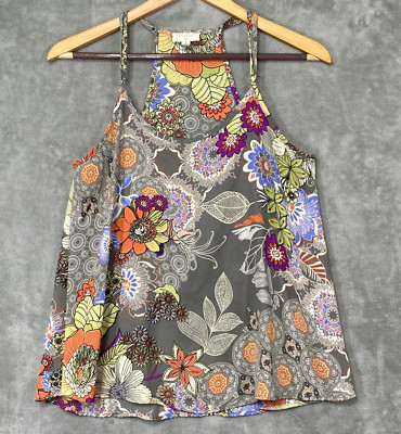 Vtg Everly Floral String Strap Racerback Cami Style Top Whimsy, Boho - Small