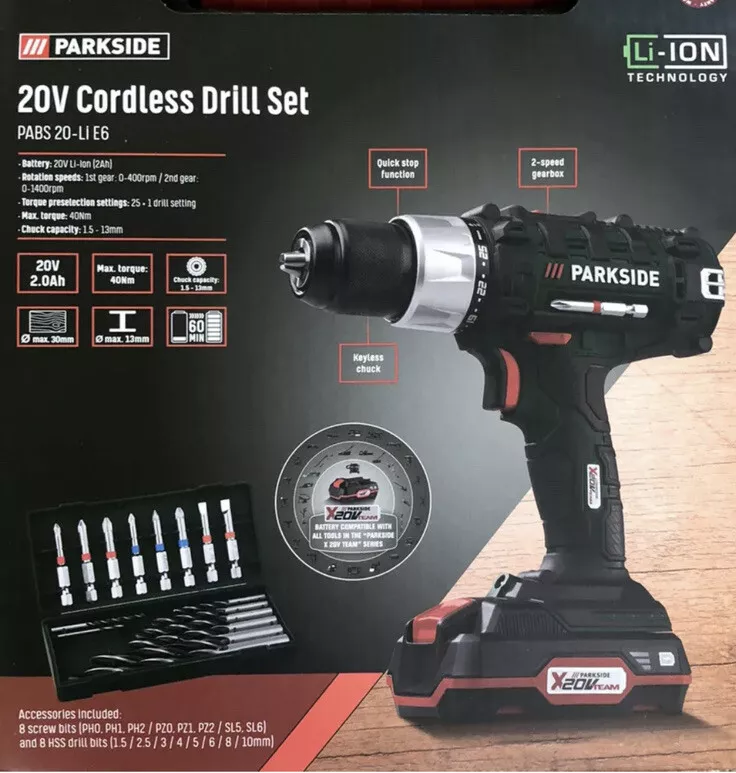 CORDLESS DRILL SET 20V BATTERY CHARGER Included PARKSIDE