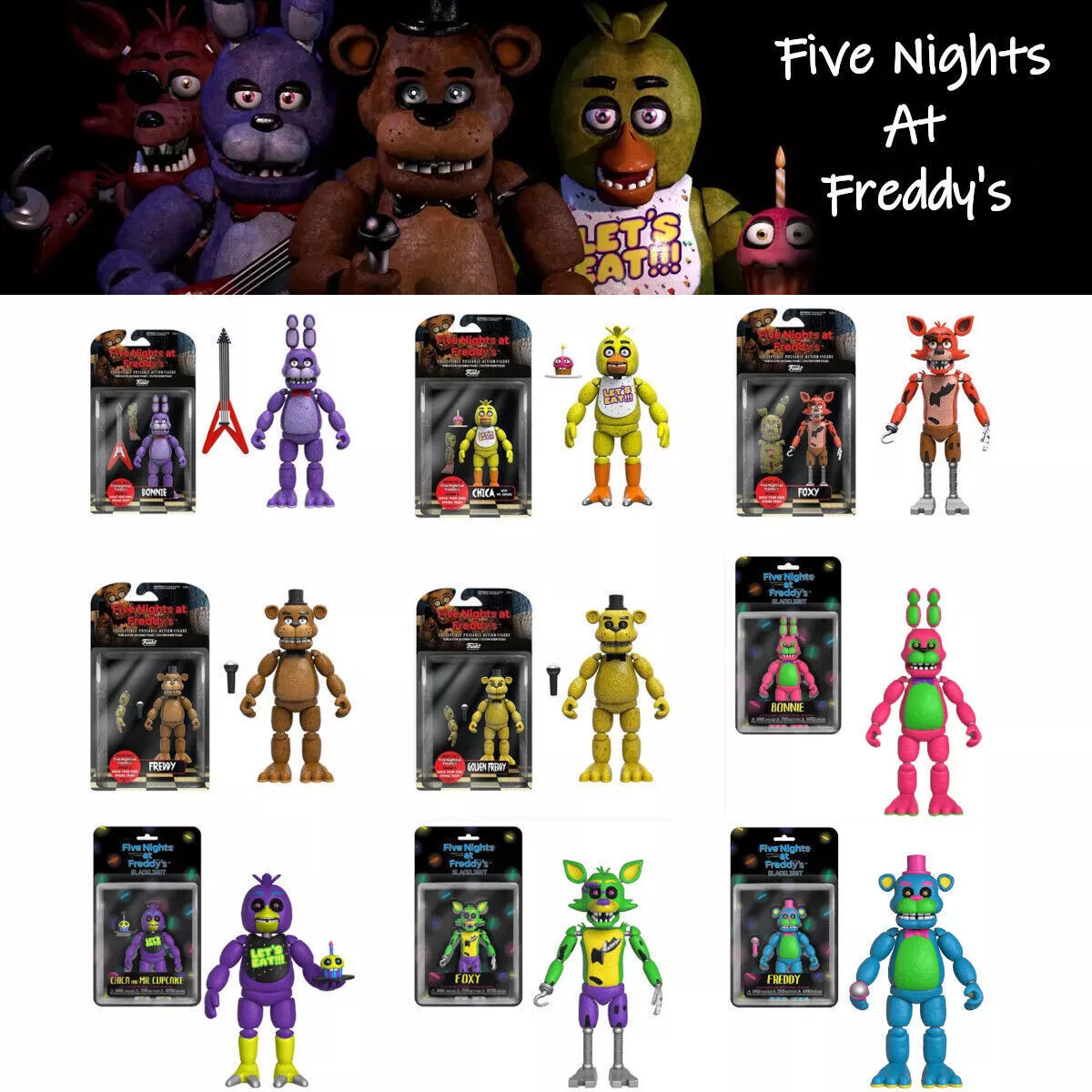 8 Pcs FNAF Nightmare Toy Bonnie Freddy Bear Foxy Chica Springtrap