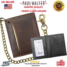 Men's Biker Leather Wallet w/ Chain RFID Blocking + Free Card Holder – Xmas Sale