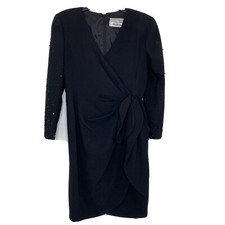 carolina herrera black wool dress sparkle sleeves size 10 saks fifth avenue