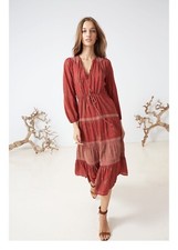 Ulla Johnson 2 Prairie Bohemian Midi Dress Festival Prairie Peasant Cottage