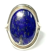 Sterling Silver Oval Cabochon Lapis Lazuli Ring Size 8 3/4