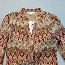 DR2 V-neck Button Down Size XS Lined Crochet Earthtones & Pinks Shirt NWT L583