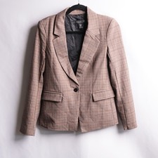 Rachel Zoe Womens XS Brown Plaid Single Button Tailored Blazer Jacket Academia