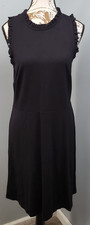 LOFT Sheath Dress Womens 8 Black Stretch Career Ruffle Trim Sleeveless Back Zip