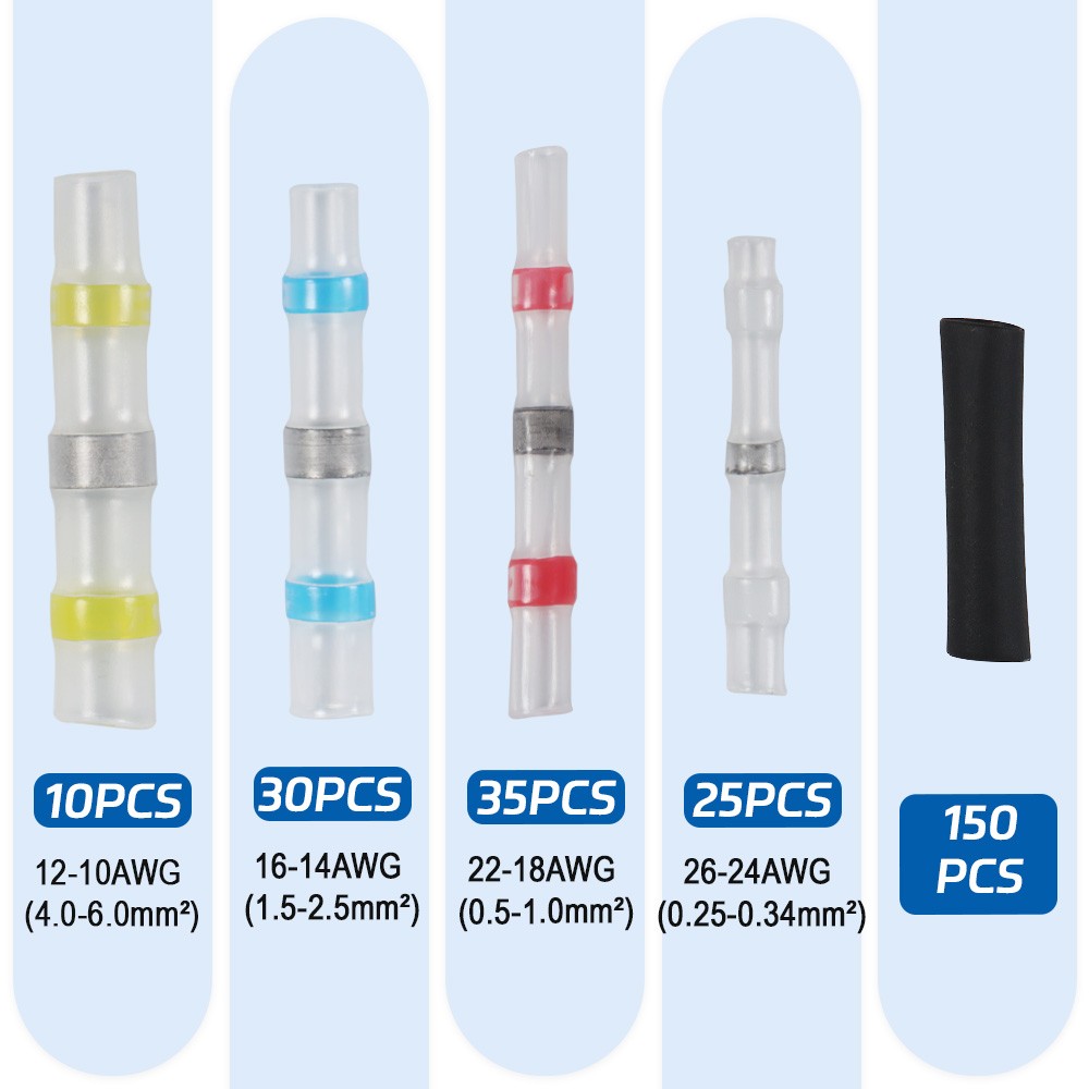 250PCS Waterproof Solder Seal Sleeve Heat Shrink Butt Wire Connectors Terminals