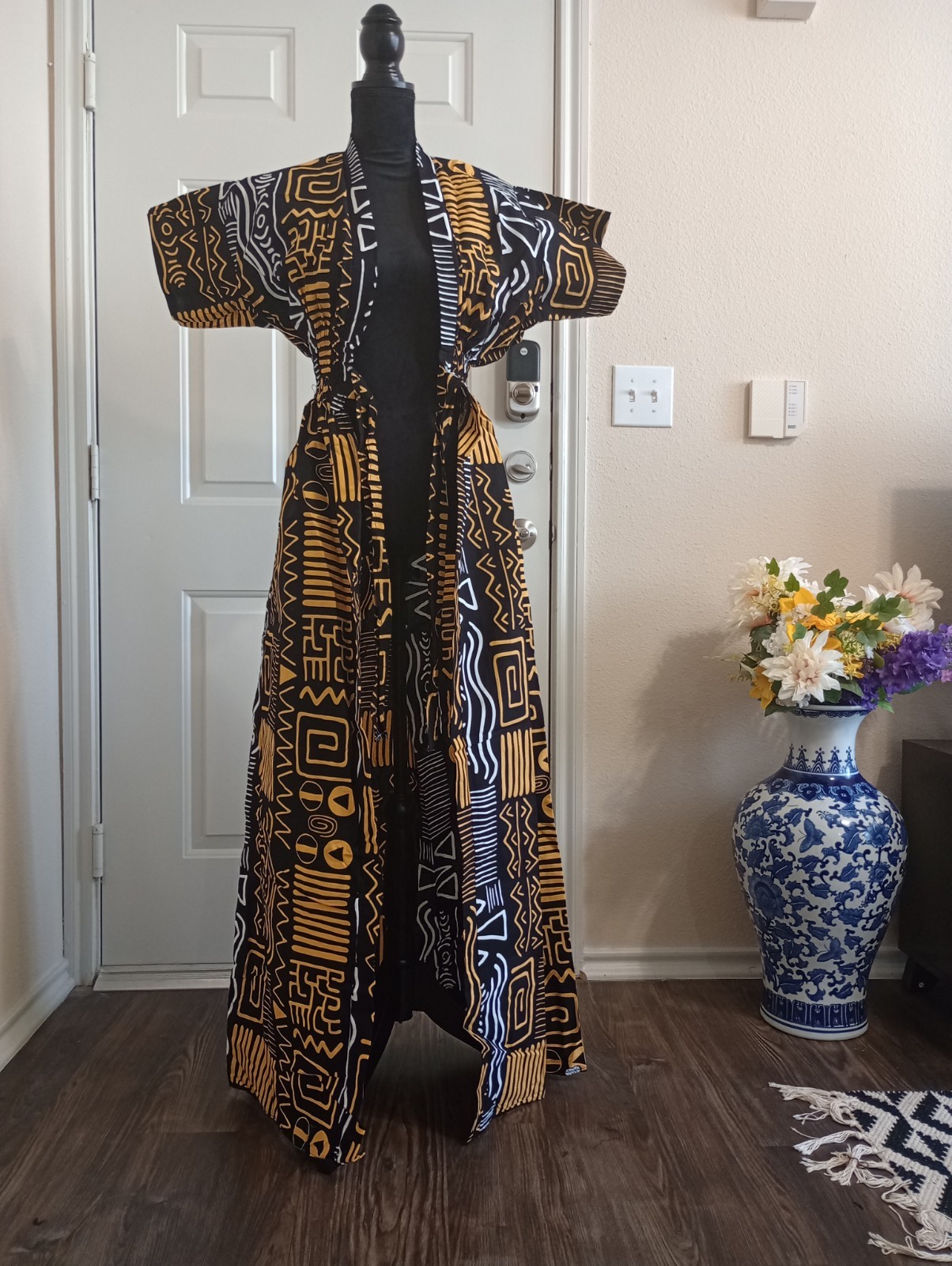 African Ankara Kimono 54 inch  Long With Pockets  size L  to XL