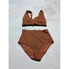 Aerie Women's High-Waist full coverage Scallop triangle Bikini Set small