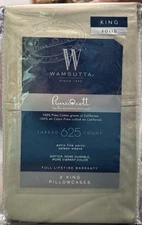 2 Wamsutta PILLOWCASES 625 Thread Count Lt Grn Pima Cotton Solid TWO 20”x38” NEW