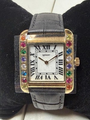 LAPHONT Luxury Quartz Watch Black Leather Square Dial New from Japan