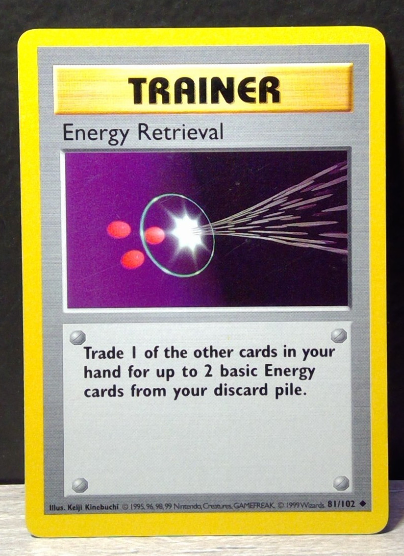 Energy Retrieval 81/102 Base Set Shadowless Pokémon TCG Trainer Card NM 1999