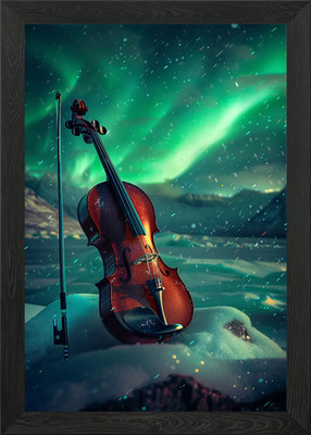 Violine unter Aurora Borealis gerahmtes Wandbild Poster Leinwanddruck Bild