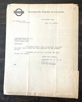 Standard Oil Company of Louisiana 1933 Letterhead Gasoline Contract Form LOT