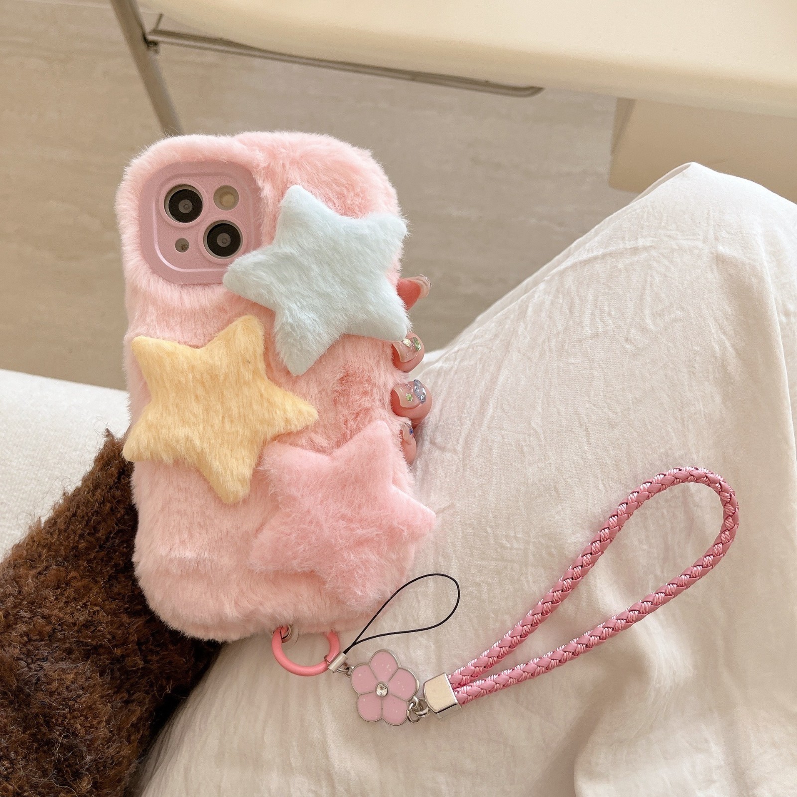Winter Plush Star Fluffy Shockproof Soft Covers Case For iphone & Samsung Phone