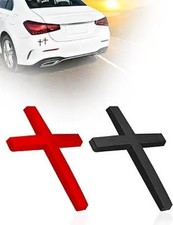 2PCS Metal Cross Car Emblem Sticker, 3D Silver Alloy Religiou Color: Black Red