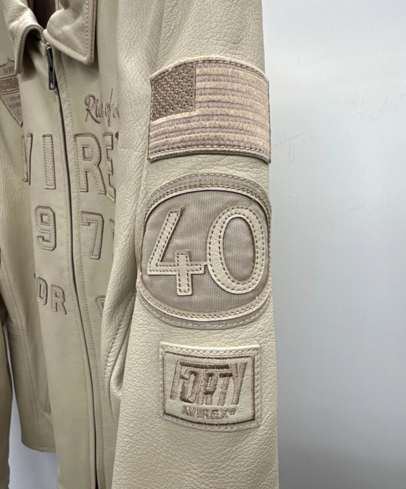 AVIREX 40th Anniversary Model Leather Riders Jacket Men's Size L Beige - product detail image 7