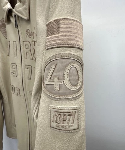 AVIREX 40th Anniversary Model Leather Riders Jacket Men's Size L Beige image 7