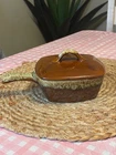 Vintage Hull Pottery Brown Drip Glaze Individual Lidded Casserole Dish with Hand