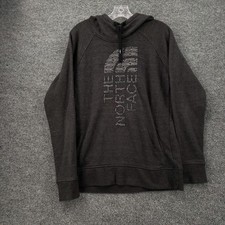 The North Face Hoodie Womens L Large Gray Pullover Fleece Sweatshirt Spellout