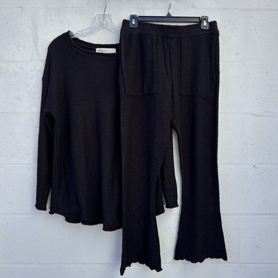 Excellent S Free People Beach Karina 2 Piece Black Sweater Set Loose Loungewear