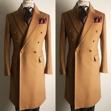 Camel Men's Overcoat Double Breasted Business Office Winter Warm Woolen Jacket