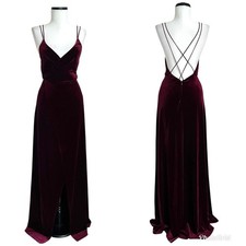 Velvet Open Back Formal Maxi Dress S Burgundy Prom Wedding Whimsigoth Grunge New