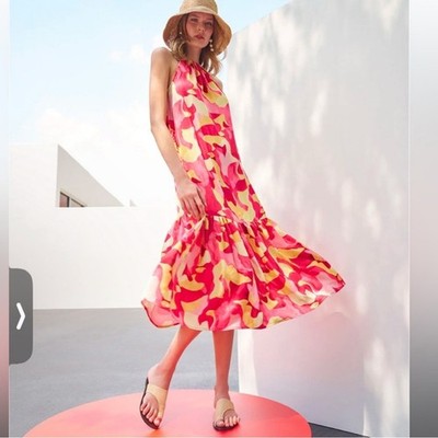 Ming Wang BRAND NEW Crepe de Chine Flounced Maxi Dress Size XS