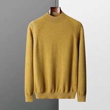Men Cashmere Sweater Half High Collar Knitted Pullover Tops Warm Long Sleeve