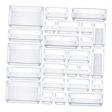 25 PCS Clear Plastic Drawer Organizers Set, 4-Size Versatile Bathroom and 