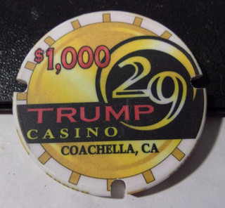 TRUMP 29 INDIAN HOTEL CASINO $1 000 NOTCHED gaming poker chip Coachella CA