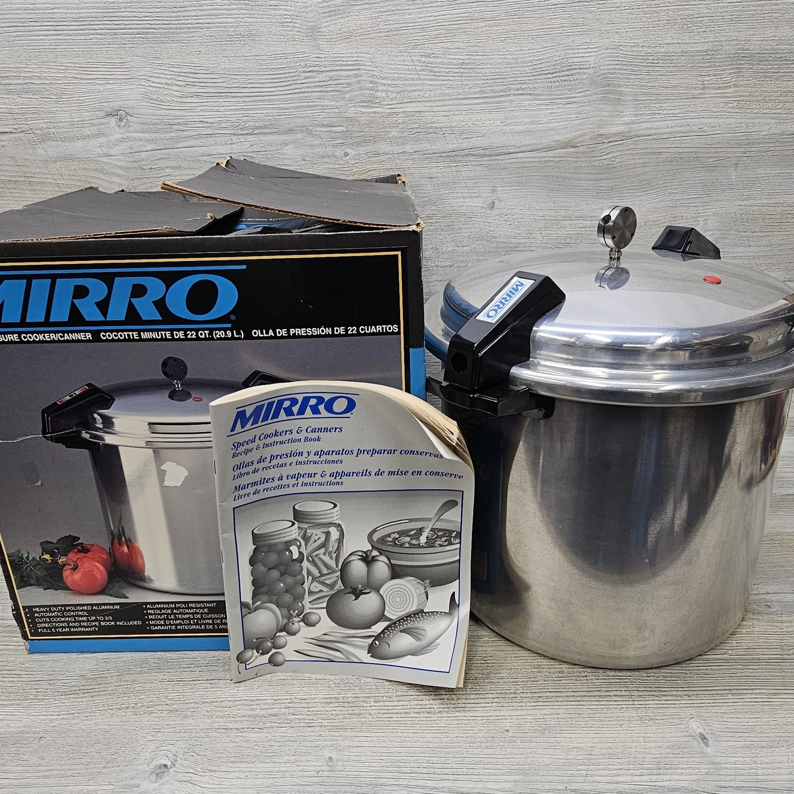 Mirro 22 Qt Pressure Cooker Canner M-0522-11 Aluminum Pot USA Box Manual Racks