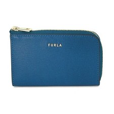 FURLA Babylon Key Case Blue/Light Beige Leather New with Box