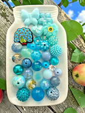 Lot Of 32 Beads For Beadable Pens-Shades Of Blue Mix 128