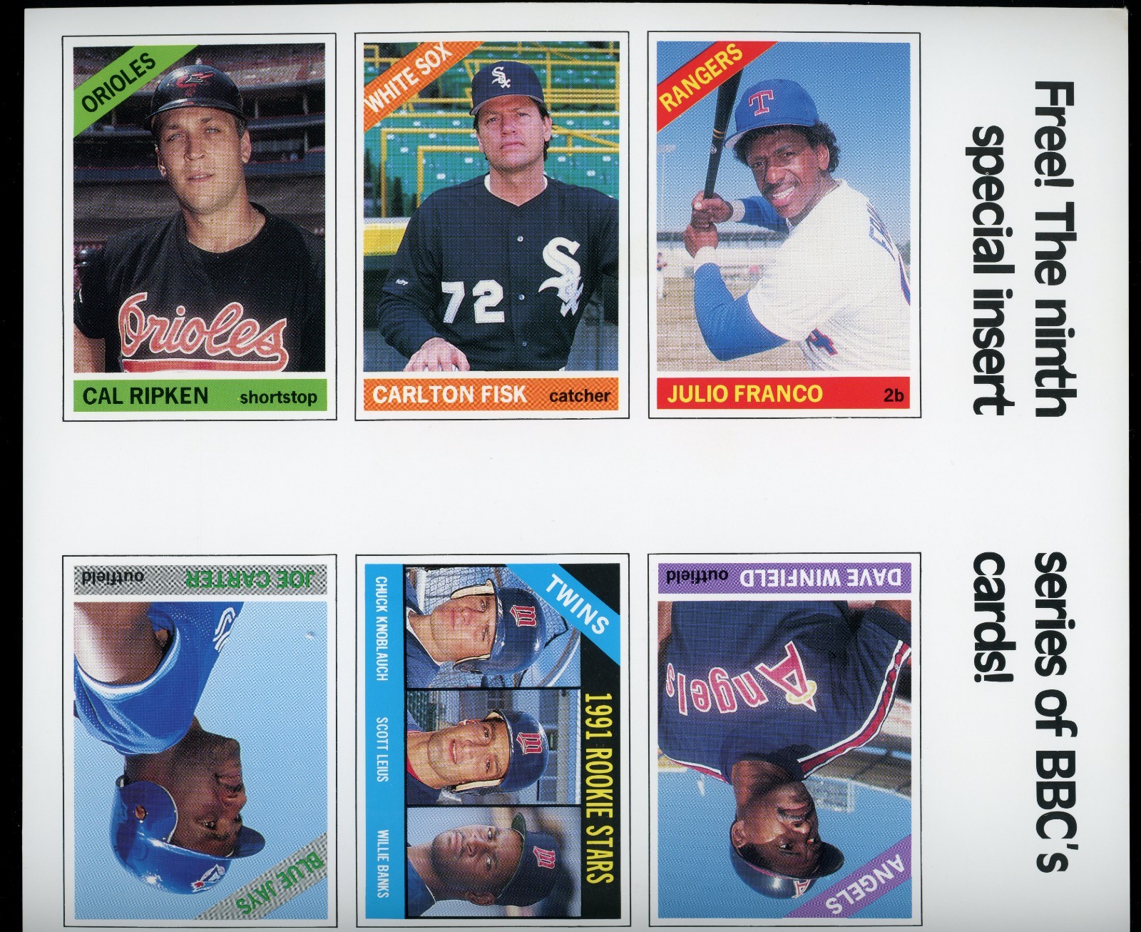 1991 BBC Magazine UNCUT/UNUSED Sheet CAL RIPKEN JR/JOE CARTER/WINFIELD +