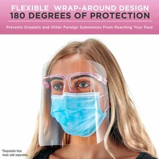 Salon World Safety Pink Face Shields with Glasses Frames (25 Pack) - Anti-Fog