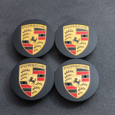 Porsche Alloy Wheel Centre Cap Hub Set of 4 Black 76mm 911 718 Boxster Cayman