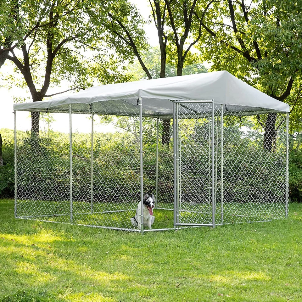VIVIJASON Outdoor Large Dog Kennel Heavy Duty Fence Dog Cage with Galvanized Chain Link