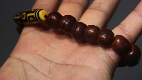 Tibet Old Buddhist Phoenix Eye Bodhi Seed Mala 18th Cen Dzi Prayer Bead Bracelet - Picture 5 of 12