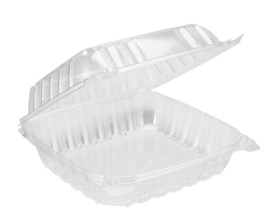 C90PST1 (100PCS) 8x8x3 Clear Hinged Lid Plastic Container, (CASE of 100)