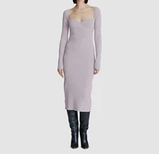 $545 Halston Women's Purple Sweetheart Rib-Knit Long Sleeve Sheath Dress Size L