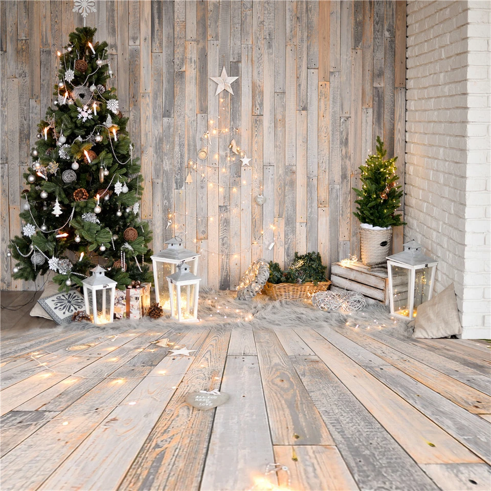 10X10FT 5X7FT XMAS Tree Fireplace Santa Wood Photo Background Vinyl Backdrop - Image 2 of 4