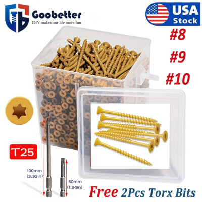 #8 #9 #10 Deck Screws T25 Torx Drive Self Tapping Wood Decking Fencing Screws US