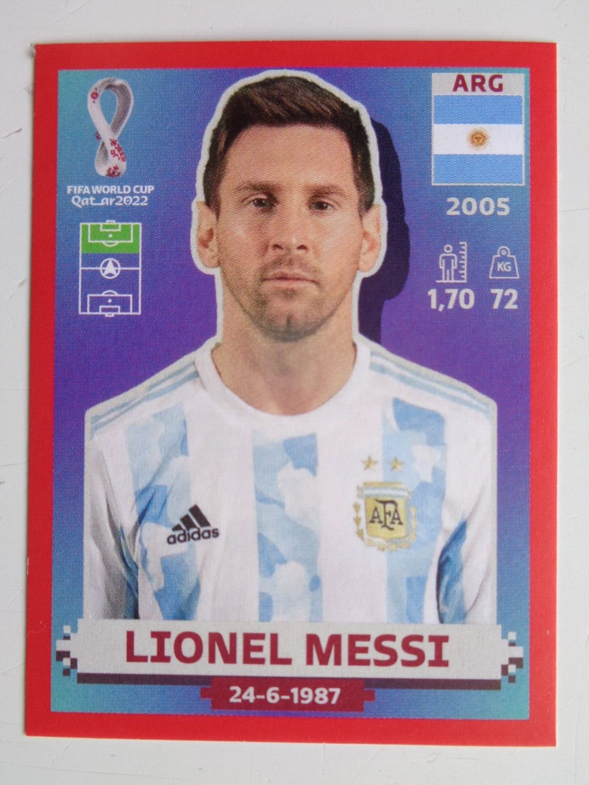 2022 Panini Fifa World Cup Qatar Soccer Sticker Card #ARG20 Lionel Messi Red