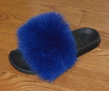 Real Fox Fur Slide Sandals Slippers Slides New Royal Blue