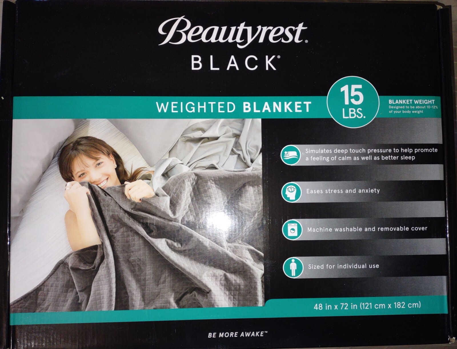 Beautyrest Gray Weighted 15 LBS Blanket, W/ Velvet Quilted Cover 48" x