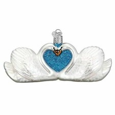 Old World Christmas Glass Ornament, Swans in Love, 5.5" With OWC Gift Box