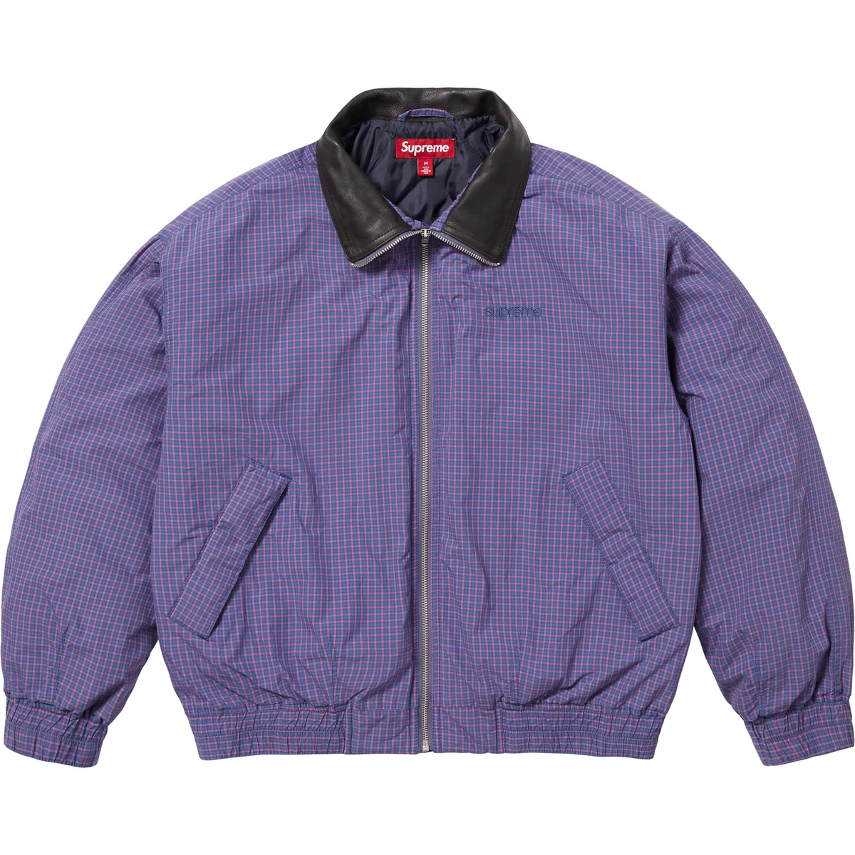 Supreme Leather Collar Utility Jacket Black Olive Blue Plaid